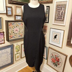 White House Black Market Pinstripe Sleeveless Midi Stretch Sheath Dress Size 14